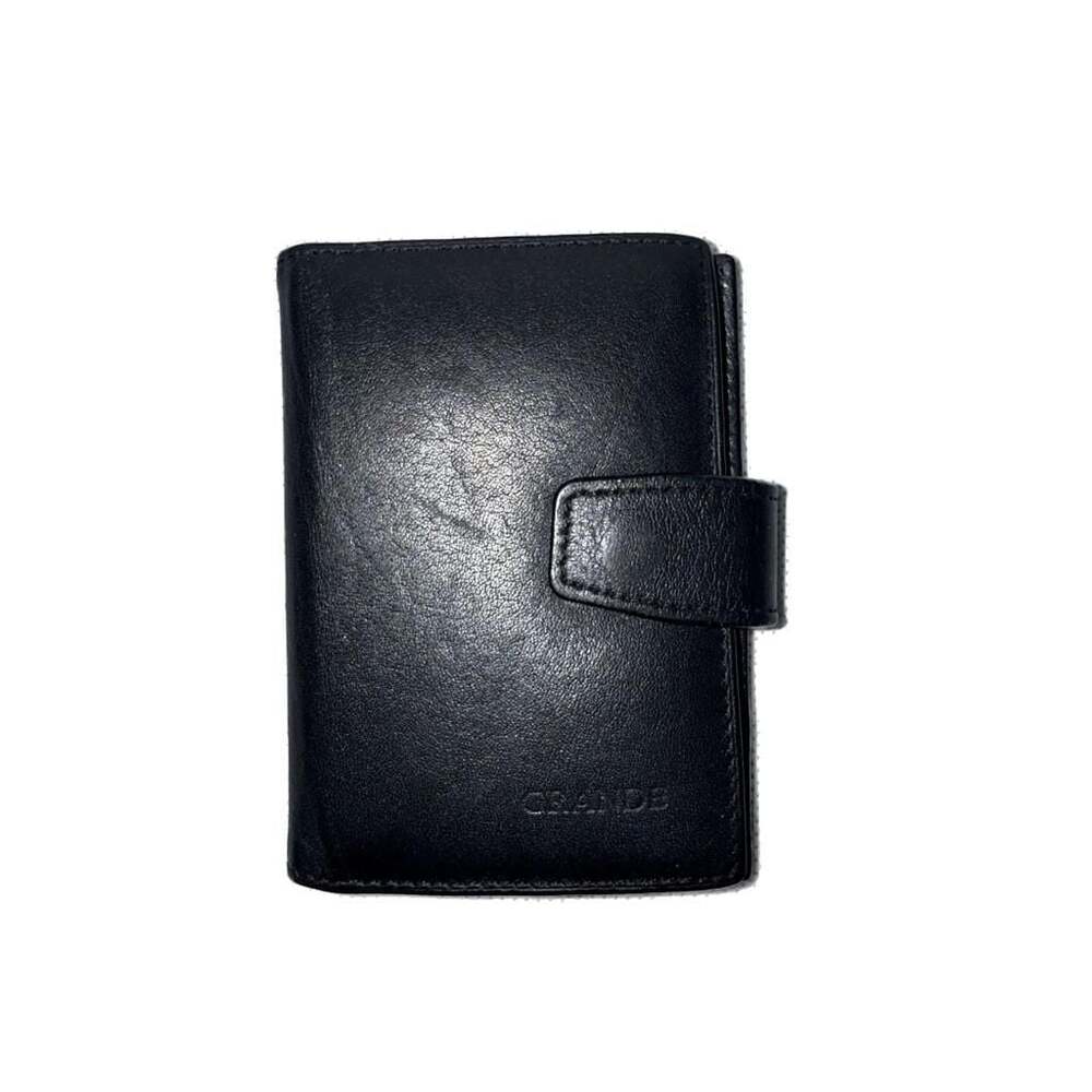 Grande Black 100% Leather Card Holder Wallet with Snap Closure